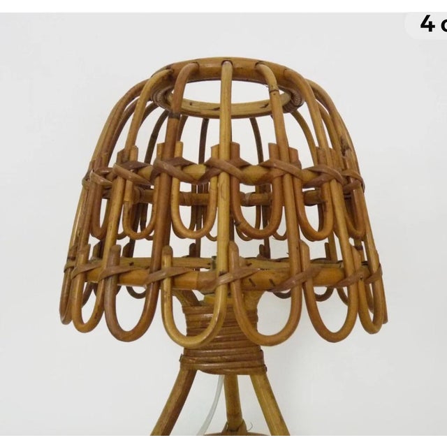 Mid-Century Modern Pair French Louis Sognot Rattan Table Lamps 1950s For Sale - Image 3 of 5
