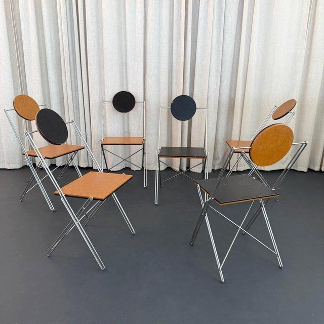 Metal Set of Six Post-Modern r.j.c. Reversible Folding Chairs by René-Jean Caillette For Sale - Image 7 of 9