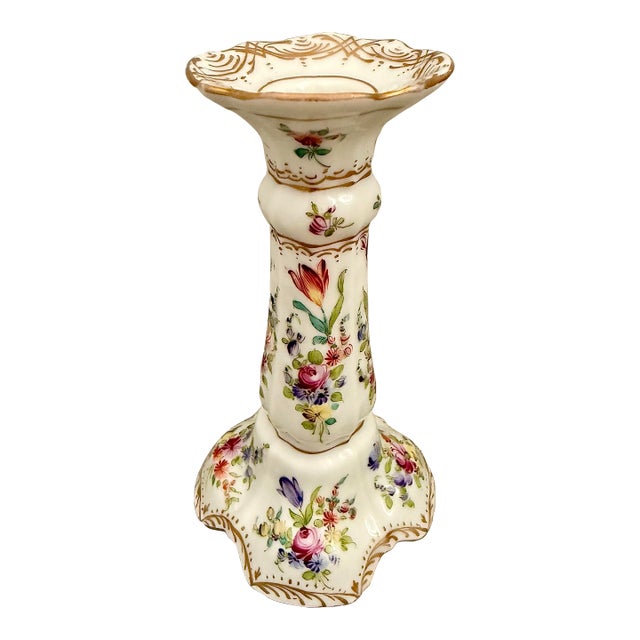 Dresden, Germany Hand Painted Floral With Gold Accents Porcelain Candlestick For Sale