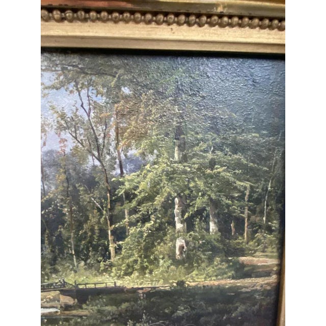 Cölestin Brügner, Miniature Park Bridge over Woodland Stream, 19th Century, Oil Painting, Framed For Sale - Image 7 of 10