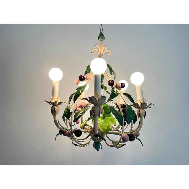 Mid 20th Century Italian Tole Cherries Chandelier, 1950s For Sale - Image 5 of 12