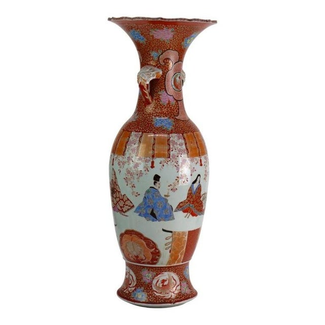 Ceramic Antique Japanese Kutani Hand Painted Porcelain Floor Vase 19thC For Sale - Image 7 of 11