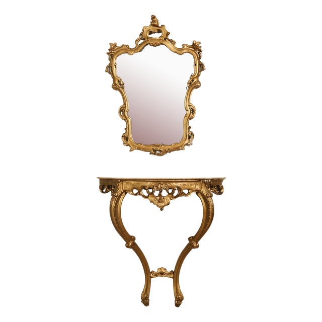 Baroque Style Console and Mirror Set, 1940s, Set of 2 For Sale