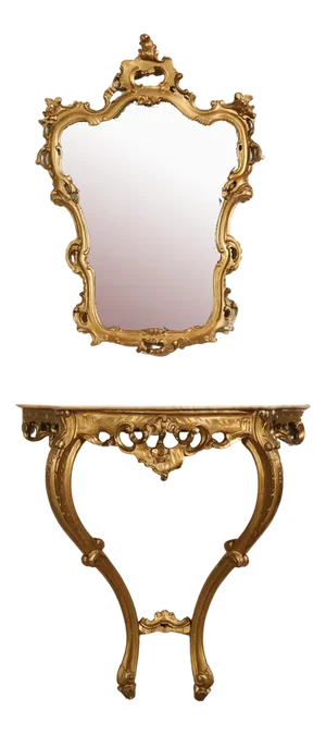 Baroque Style Console and Mirror Set, 1940s, Set of 2