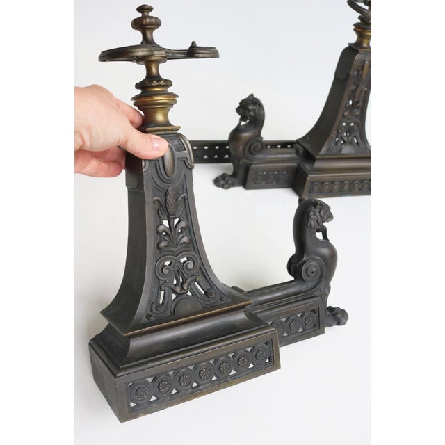 Antique French Lion Griffin Fireplace Fender Set with Integrated Tool Holders, 19th Century, Set of 3 For Sale - Image 11 of 13