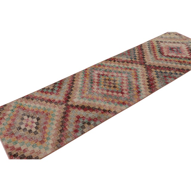 Traditional Vintage Zeki Müren Runner Rug in Polychrome Geometric Pattern, From Rug & Kilim For Sale - Image 3 of 7