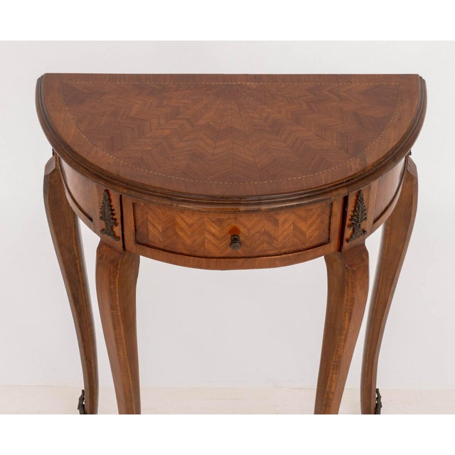 French Louis XV Style Demilune Walnut Console Table For Sale - Image 3 of 8
