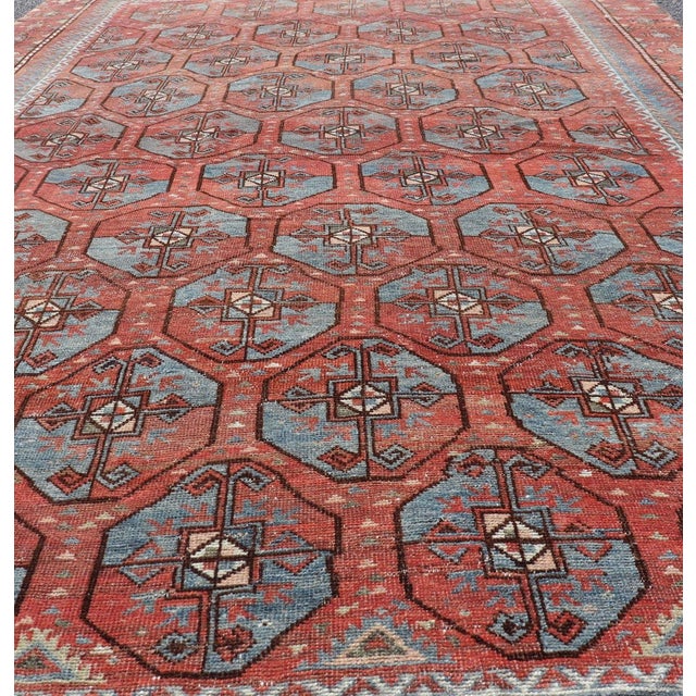 Textile Antique East Turkistan Belouch Rug With Rich Red Lattice Design 5'10" X 8'10" For Sale - Image 7 of 11