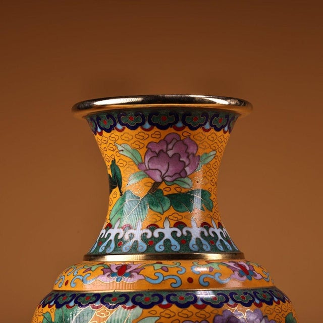 Vintage Chinese Gilt Cloisonné Peony Vase (Jingtai Lan) - 1300g For Sale In Los Angeles - Image 6 of 9