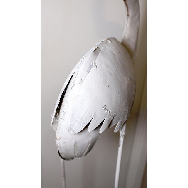 Vintage Mid-Century Mod Iron Heron White Coastal Egret Yard Statue For Sale - Image 4 of 9