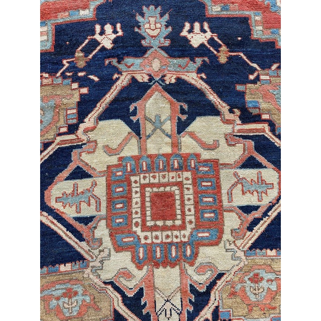 Antique Persian Serapi Carpet Handmade Oriental Rug Light Blue, Ivory, Rusty Red For Sale - Image 15 of 18