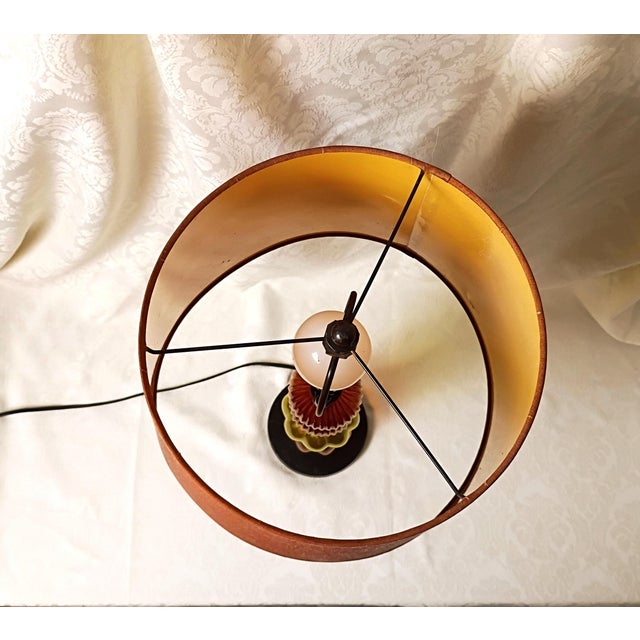 Copper Vintage Pier 1 Amber Glass Pumpkin Table Lamp Art Nouveau Copper Shade Cozy 60s 70s Retro Autumn Whimsy Decor Nostalgic Fall Lighting For Sale - Image 8 of 14