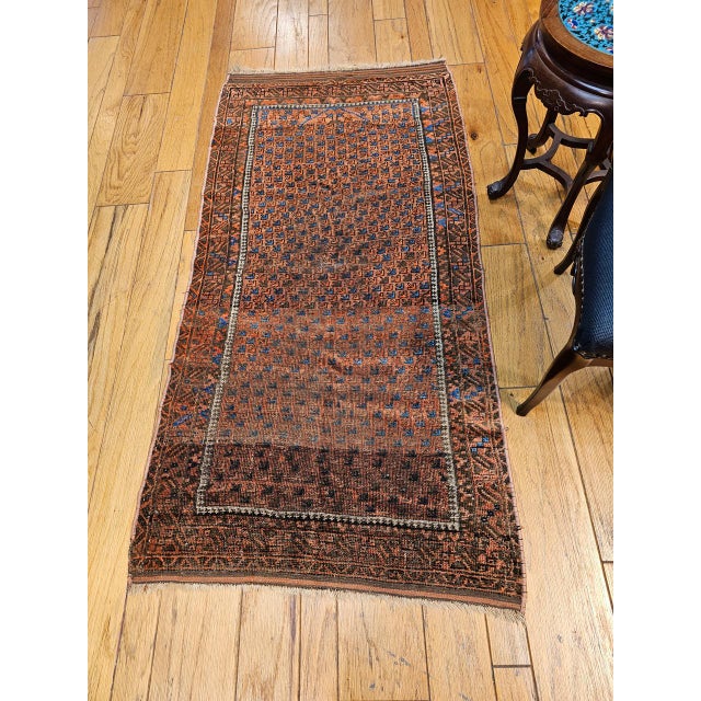 19th Century Turkmen Yomut Area Rug in Allover Geometric Pattern in Dark Red, Brown, French Blue For Sale - Image 10 of 18