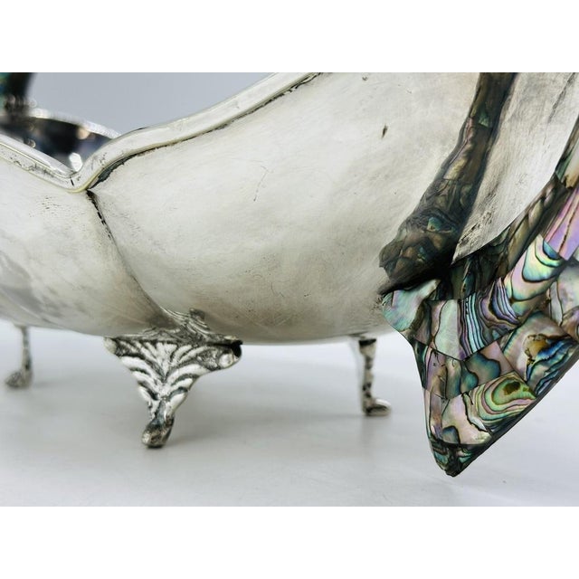 1960s Mexican Silver Plate Center Bowl With Abalone Fish Handles, Signed a.c.t. Taxco For Sale - Image 17 of 18