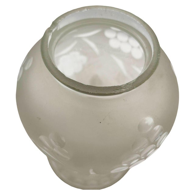 Glass 1950s Victorian Frosted Wheel Cut Floral Glass Oil Lamp Hurricane Fluted Shade For Sale - Image 7 of 7