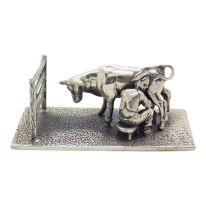 Vintage Italian Handmade Genuine Solid Sterling Silver Farmer & Cow Sculpture Figurine