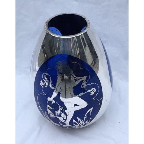 Early 20th Century Cobalt Blue Vase With Sterling Silver Overlay Chairish