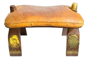 Vintage Mid-Century Egyptian Camel Saddle Stool in Leather and Brass