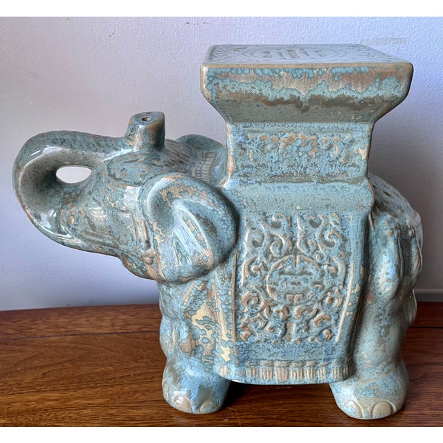 Turquoise Glazed Ceramic Elephant Plant Stand For Sale In New York - Image 6 of 7