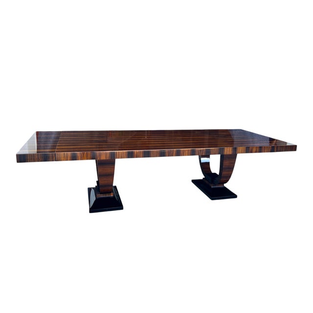 1980s Grand Macassar Ebony Veneer Dining Table With Pedestal Base For Sale - Image 9 of 9