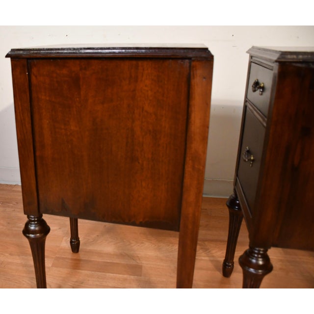 1930s Pair of French Style Dark Mahogany Nightstands / Bedside Tables For Sale - Image 12 of 13