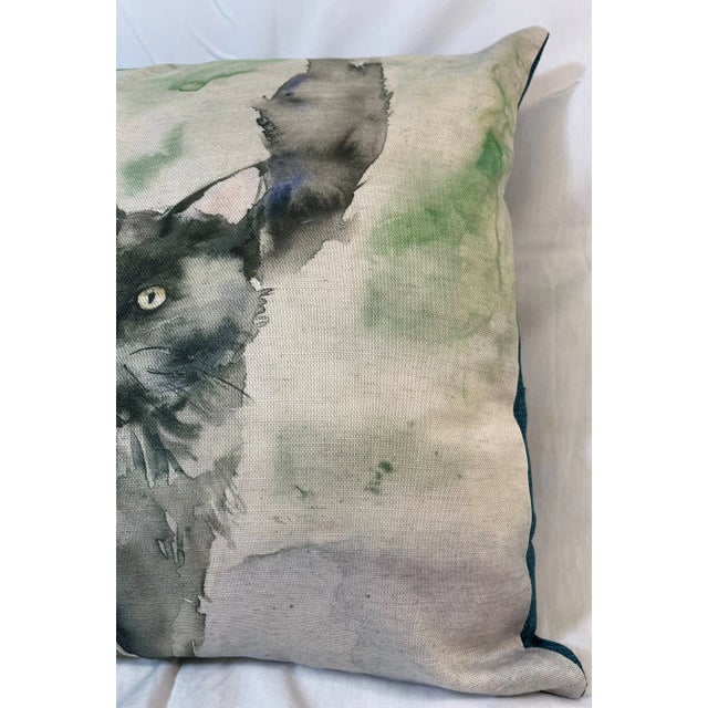 2020s 16" Square Pillow Decorated With a Cuddly Black Cat Portrait - Made in the U K For Sale - Image 5 of 9