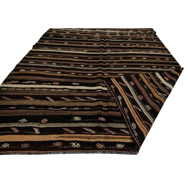 Mid 20th Century Striped Vintage Goat Hair Kilim Rug- 7′ × 10′ For Sale - Image 5 of 7