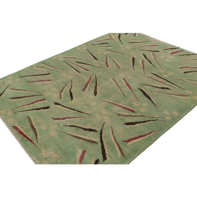 Hand-knotted in wool, circa 1960 - 1970, this 6x8 vintage Müren Art Deco rug is an exciting work of modern art by the mid-...