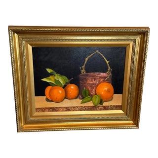 Elizabeth S. Christensen “Tangeloes and Copper Pot” Still Life Oil Painting, 1995 For Sale