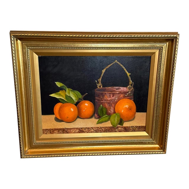 Elizabeth S. Christensen “Tangeloes and Copper Pot” Still Life Oil Painting, 1995 For Sale