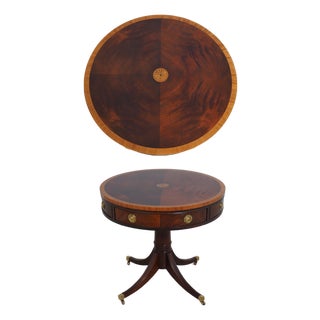 Hickory Chair Mahogany Inlaid Drum Table For Sale