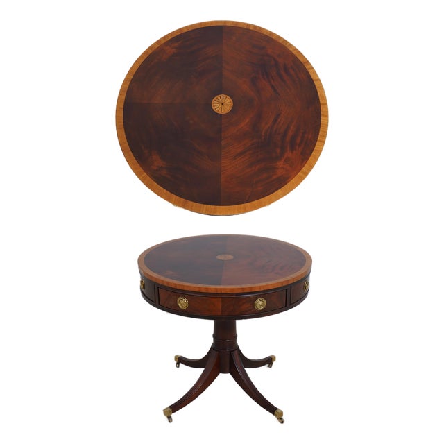 Hickory Chair Mahogany Inlaid Drum Table For Sale