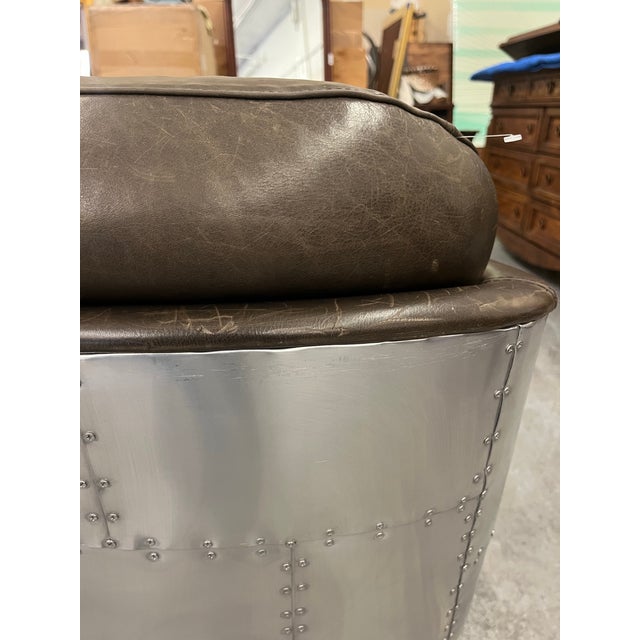 Metal Restoration Hardware Teen Brown Leather & Aluminum “Aviator” Office Chair For Sale - Image 7 of 10
