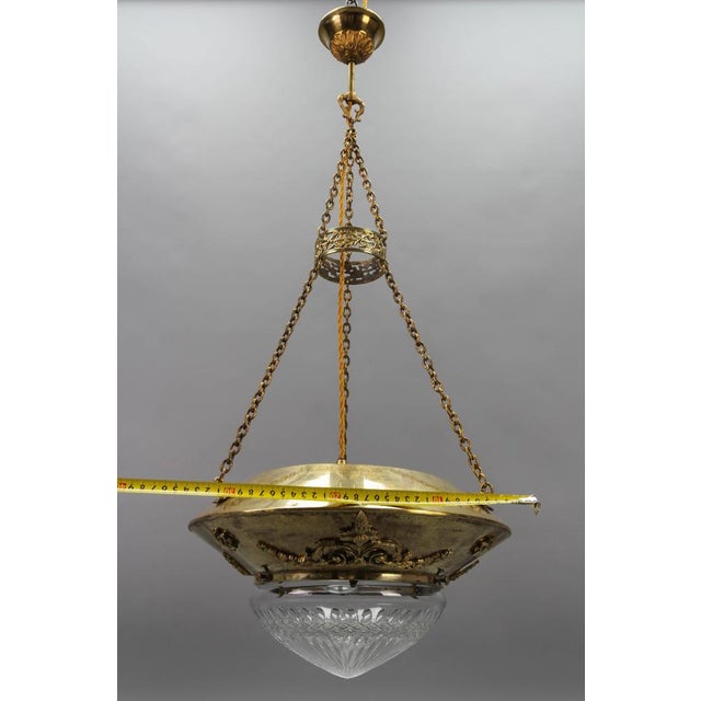 French Brass and Bronze Pendant Light with Cut Glass Lampshade, 1900s For Sale - Image 16 of 18