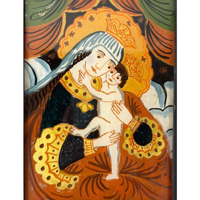 Vintage German Reverse Glass Folk Art Painting of Madonna and Child For Sale - Image 4 of 5