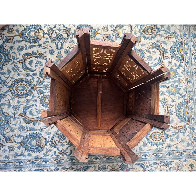 Late 20th Century Anglo Indian Sheesham Carved Wood Side Table With Inlay For Sale - Image 12 of 12