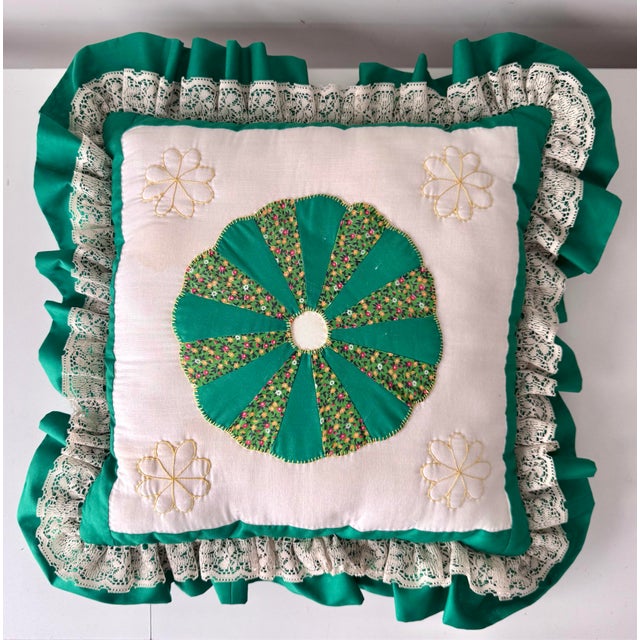 Quilt Square Ruffle Pillow For Sale - Image 9 of 9