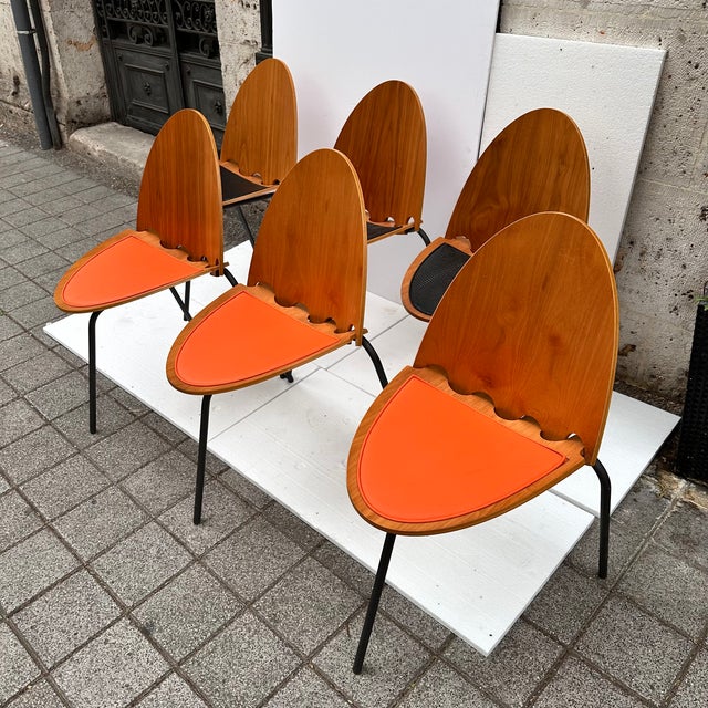 A6 Chairs in Wood and Leather by Joseph-André Motte for Steiner, France, 2000s, Set of 6 For Sale - Image 11 of 18