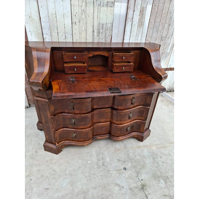 Antique Baroque Revival Walnut Secretaire with Curved Drawers and Fall-Front Desk For Sale - Image 9 of 18