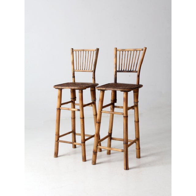 Mid Century Bamboo Bar Stools Pair For Sale - Image 9 of 12
