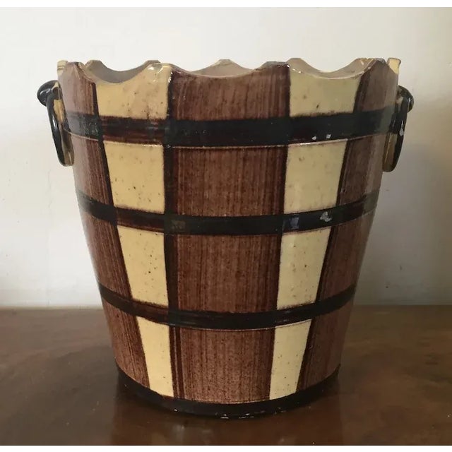 Antique 19th Century French Faux Bois Barrel Form Jardiniere with Ring Handles For Sale - Image 12 of 13