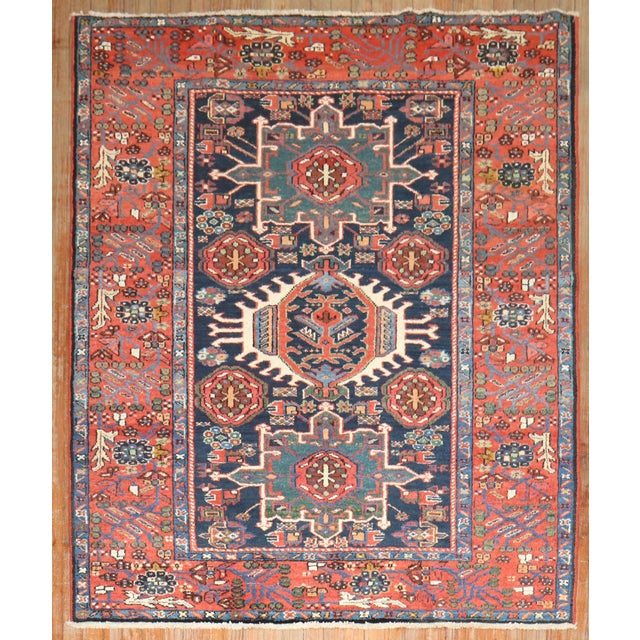 Red Antique Zabihi Collection Navy Heriz Accent Rugs - A Pair - 4'10" x 6'1" For Sale - Image 8 of 12