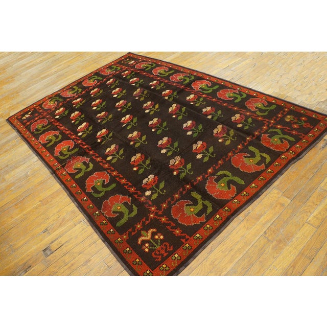 1900 - 1909 1900s Black Floral Antique Spanish Cuenca Alpujarra Rug 5'3" X 7'6" Handknotted Wool Carpet For Sale - Image 5 of 11