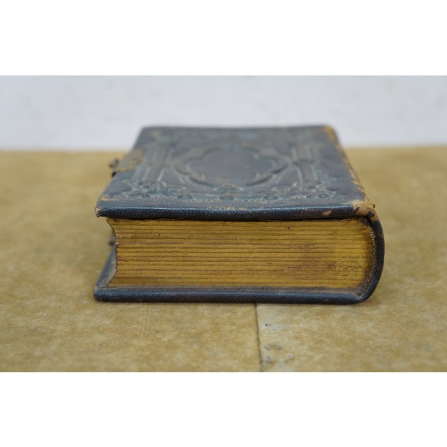 Late 19th Century Antique Hidden Secret Embossed Leather Book Storage Compartment Box Album 5" For Sale - Image 5 of 14