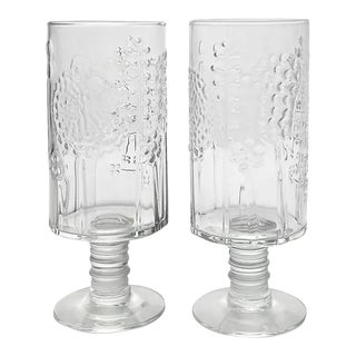 1960s Iittala “Flora” Pair of 2 Footed Tumbler Wine Glasses For Sale