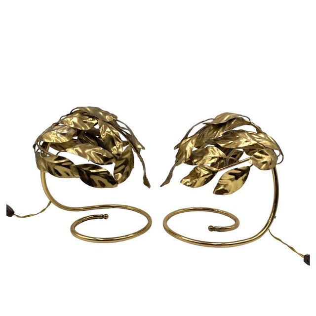 Hollywood Regency Brass Leaves Table Lamps, 1970s, Set of 2 For Sale - Image 6 of 18