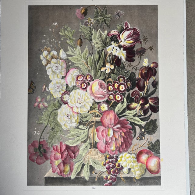 Unframed Chromolithograph print of a bouquet of flowers by Joseph Nigg Large scale chromolithograph of a floral still life...