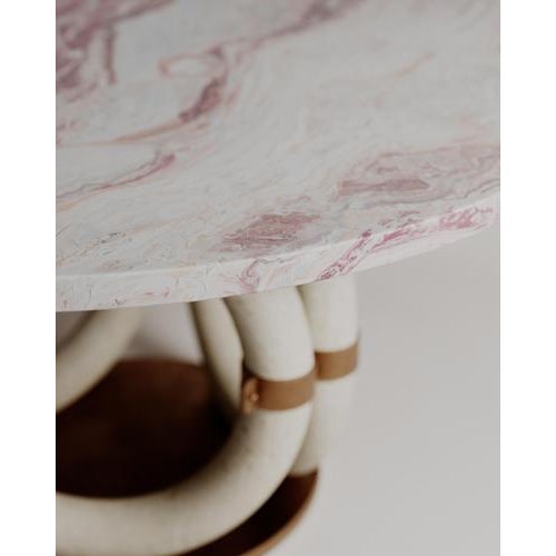 Contemporary Round Pink Marble and Bronze Lilly Dining Table by Esther Knopfler For Sale - Image 3 of 15