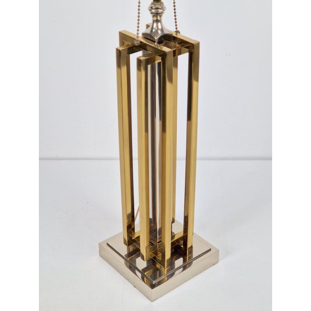 Metal Geometric Brass and Chrome Table Lamp by Willy Daro, France, 1970 For Sale - Image 7 of 14