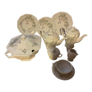 1970s Porcelain With Black Berries Branch - Set 72 Pieces For Sale